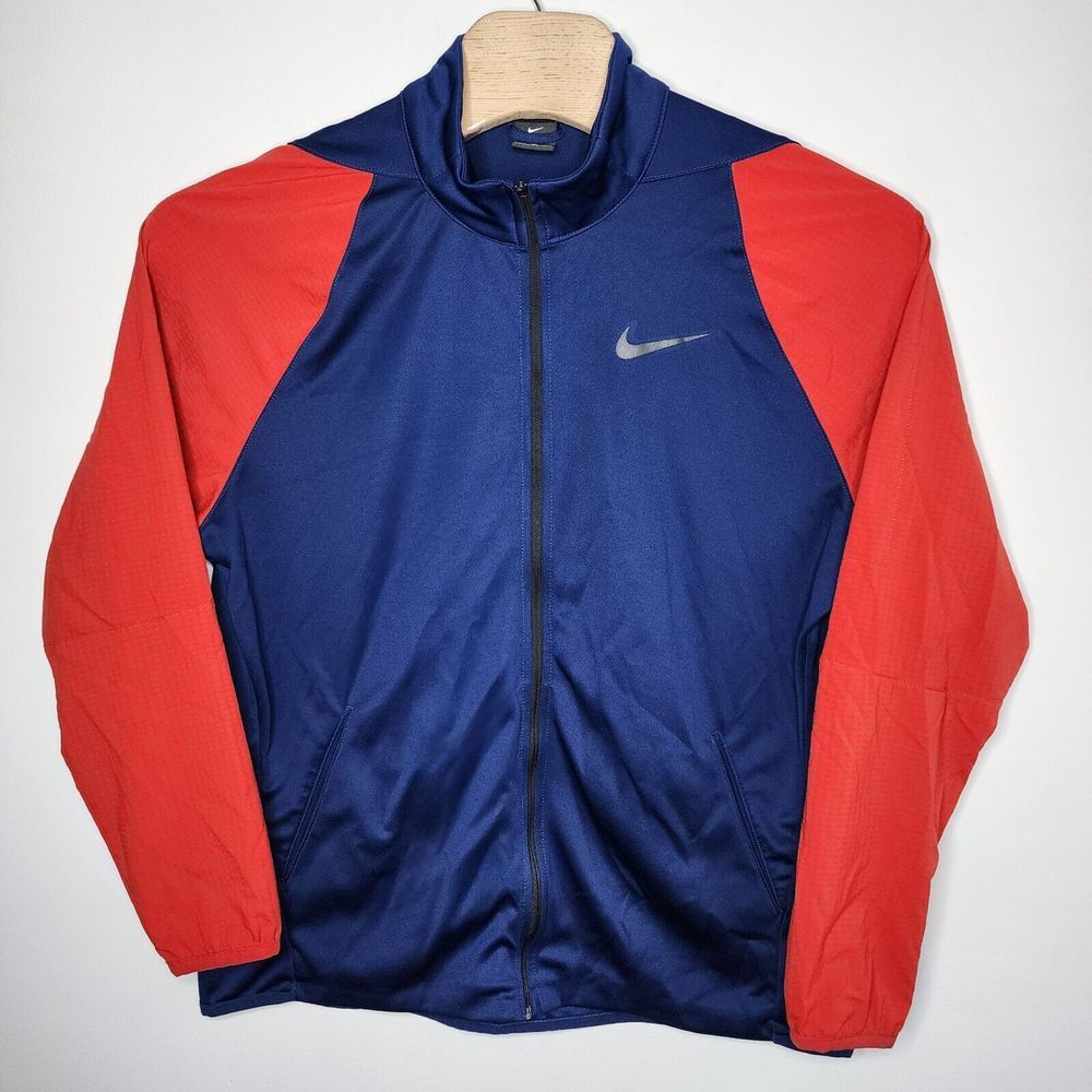 Nike Dri-Fit Men's Full Zip Windbreaker Jacket XL Standard Fit Navy Blue Orange